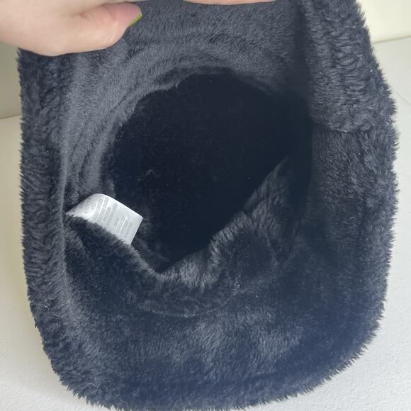 Black Faux Suede Faux Fur Trimmed Bucket Hat Y2K Whimsigoth Patchwork Rave Vampy - Picture 5 of 6